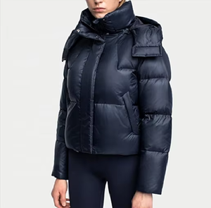 Women's Solid Color <b>Quilted</b> Puffer Jacket Hooded Zipper Closure <b>Winter</b> Warm Coat Full Sleeve Short Length - Product Image 6