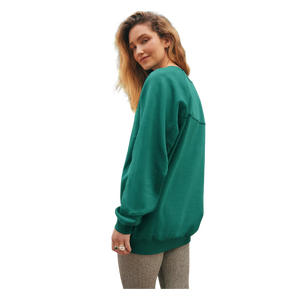 Sweat-shirt à col rond surdimensionné pour femmes, couleur unie, manches longues, 100% coton tricoté, style automne - Product Image 2