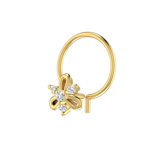 เครื่องประดับเจาะจมูกทองคำ 14K ดีไซน์กลีบดอกไม้บานสะพรั่ง ประดับเพชรธรรมชาติ 0.039 กะรัต ยี่ห้อ Ajretail - Product Image 4