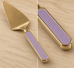 Gold Plated Mirror <b>Cake</b> Server Dusty Purple Handle Modern Luxury Serving Spatula Pie <b>Slice</b> Utensil - Product Image 3