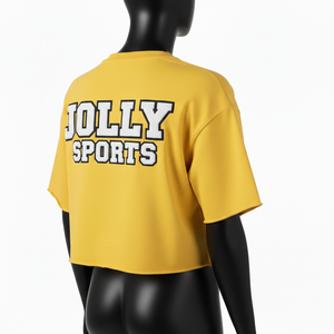 T-shirt court pour femme en jersey de coton respirant, jaune, style crop, avec impression de logo personnalisé - Product Image 5