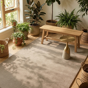 Alfombra Antideslizante de Lana Beige Texturizada, Hecha a Mano, de Pelo Largo, Lisa, para Sala de Estar, Dormitorio, Comedor, Hogar Moderno - Product Image 2
