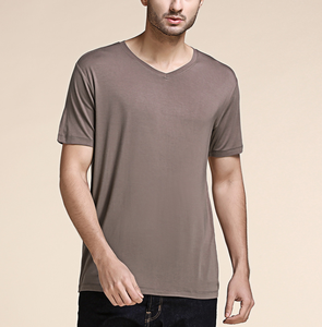 T-shirt en coton à manches courtes et col en V pour homme, couleur unie, coupe décontractée, respirant, style jersey tricoté - Product Image 6