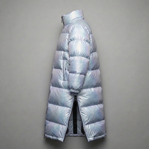 Veste d'hiver longue matelassée holographique iridescente métallique pour hommes et femmes, parka chaude et rembourrée de grande taille - Product Image 4