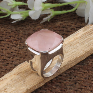 Bague en quartz rose naturel, argent sterling 925, bague solitaire en pierre précieuse, fabrication artisanale, bijoux fins pour femmes, fournisseur en gros, sur mesure - Product Image 5