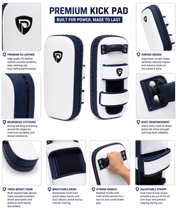 Guantes de Boxeo DUMELA WHITE NAVY LEATHER PROTECTIVE, Modelo DI-MK 8, Diseño Contorneado Duradero para Entrenamiento de Muay Thai, Pakistán - Product Image 5