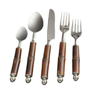 Ensemble de couverts en acier inoxydable au design moderne avec manches en bois, pour hôtel, maison et restaurant, vaisselle de table - Product Image 3