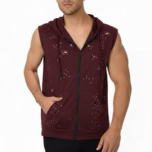 Sudadera con capucha sin mangas con cremallera de calidad a precio de fábrica, sudadera con capucha multicolor personalizada con cremallera, sudaderas y sudaderas con capucha básicas de algodón para hombre - Product Image 5