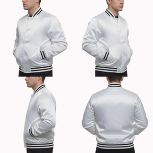 OEM Custom Made High Quality Men's Baseball Letterman Varsity Jacket Custom Embroidery Satin Sleeves Windbreaker Jacket - Product Image 5