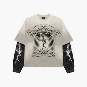 Camiseta de Moda Personalizada, Camiseta de Algodón Supima, Camiseta Cuadrada, Impresión en Serigrafía, Ropa Urbana, Camiseta de Manga Larga de Doble Capa para Hombre - Product Image 1