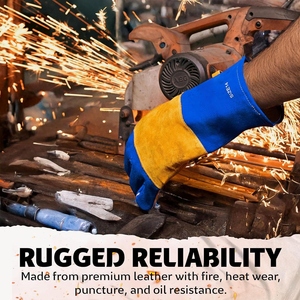 Gants de soudure en cuir de vachette pleine fleur de qualité supérieure, résistants aux flammes, pour la lutte contre les incendies et le barbecue - Product Image 5