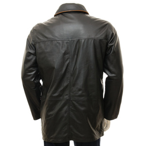 Veste en cuir véritable pour homme, col rabattu, fermeture éclair, style décontracté automne, coupe classique, noir, OEM personnalisé - Product Image 6