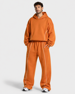 Ensemble de survêtement homme personnalisé avec logo, motif Pumpkin Spice, respirant, coupe oversize, avec sweat à capuche et passepoil contrastant - Product Image 1
