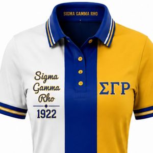 Camiseta Polo Color Block para Mujer Sigma Gamma Rho, Azul Rey y Dorado, con 3 Paneles Bordados con Letras Griegas, Ropa Casual de Moda para Hermandades - Product Image 5