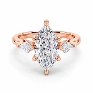 Bague de fiançailles à trois pierres en diamant de laboratoire taille marquise certifié IGI avec pierres latérales taille cerf-volant en or 10K 14K 18K et argent 925 935 - Product Image 2