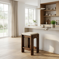Tabouret de bar contemporain en bois massif de noyer avec assise rembourrée en tissu, tabouret minimaliste de hauteur de comptoir pour îlot de cuisine et bar à domicile