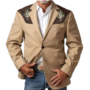 Shmily Vintage Indie Casual Aztec <b>Western</b> Cowboy Notched Collar Double Button Single Breasted 100% Polyester Suit <b>Jacket</b> - Product Image 2