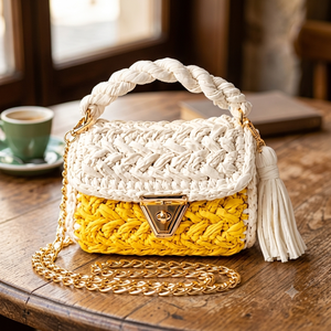 Bolso Bandolera de Mujer 100% Hecho a Mano con Tejido Trenzado de Poliéster, Correa de Cadena con Cierre Dorado, de Algodón, Pequeña Capacidad, para Uso Diario - Product Image 5