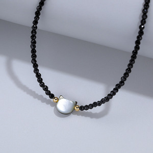 Collar de Clavícula Personalizado Simple Estilo Coreano, Cadena con Colgante de Gato Negro y Concha, Collar de Cristal Negro para Mujer, Dijes de Perlas de Nicho - Product Image 1