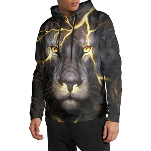 Men's Hooded Sweatshirt <b>Black</b> <b>Panther</b> Lightning Print Regular Fit Casual Winter Wear Front Pocket Digital Printing - Product Image 2