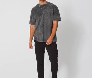 T-shirt ample en maille à manches courtes pour homme, en mélange de coton, col rond uni, style streetwear décontracté, couleur unie, haut basique - Product Image 3