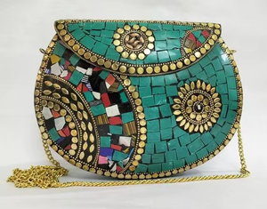 Sac Bohème Indien de Luxe Fait Main XL, Sac Bandoulière Métallique, Design Bonbon, Fermeture à Rabat Magnétique, Classique Bohème, Voyage - Product Image 4