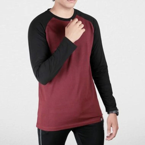 T-shirt à manches longues raglan pour homme, orange et blanc, col rond, jersey décontracté, taille régulière, 100% coton, séchage rapide, anti-plis - Product Image 5