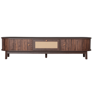 Mobile TV dal Design Moderno per TV da 75 Pollici, 1 Cassetto e 2 Ante Scorrevoli in Rattan, Console Multimediale per Soggiorno - Product Image 1