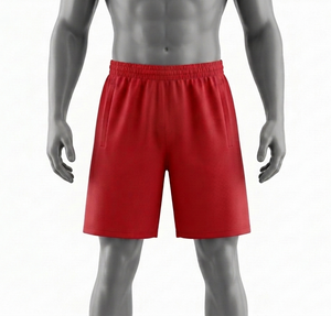 Shorts pour hommes à taille élastique rouge avec poches, coupe classique, couleur unie, vêtements de sport d'été - Product Image 1