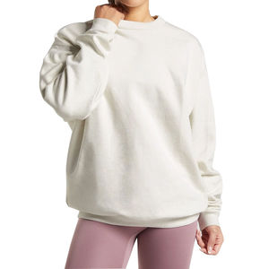 เสื้อสเวตเชิ้ตแขนยาวคอกลมสำหรับผู้หญิง สีพื้น สีขาว ทรงโอเวอร์ไซส์ แขนพอง ผ้าฝ้าย 100% ระบายอากาศได้ดี เหมาะสำหรับใส่ในฤดูใบไม้ร่วง - Product Image 3