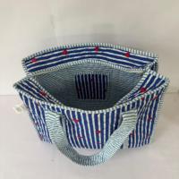 Sac fourre-tout de voyage pour femme, fait main, durable, pliable, à rayures bleues, imprimé cœur, matelassé, style bohème, grande capacité, avec fermeture éclair
