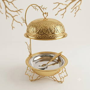 Casserole ronde en métal avec couvercle en dôme poli, design moderne et luxueux, couvercle vertical en acier inoxydable durable - Product Image 2