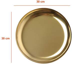 Grande assiette de service en acier inoxydable finition or, polyvalente pour dîner, Puja, Arti - Product Image 2