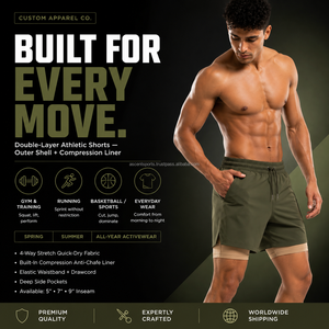 Blank Plain No Logo Two <b>Layer</b> Performance Shorts Recycled Polyester Blend Built In Compression Shorts Drawstring Basketball - Product Image 5