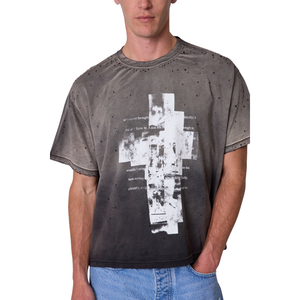 T-shirt pour homme à col rond et manches courtes, motif abstrait sur le devant, coupe ample délavée, style streetwear, vente en gros, personnalisable OEM, en jersey de coton - Product Image 4