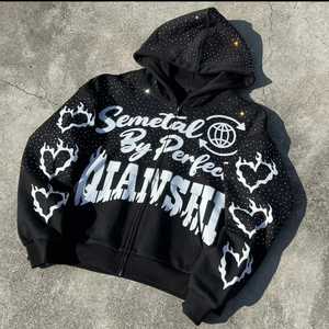 Sudadera con capucha de felpa francesa de gran gramaje, con hombros caídos, cremallera y pedrería, personalizada - Product Image 2