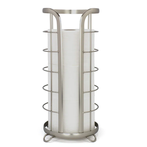 Portarrollos de Papel Higiénico Vertical Moderno, Hecho a Mano, Acabado Satinado, Organizador de Baño de Metal y Dispensador de Rollo de Repuesto - Product Image 1