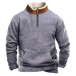 Men's Casual Fleece Quarter Zip Pullover Sweater Stand Collar Solid Color Pocket Design Loose Fit Winter Wear Digital - Product Image 3