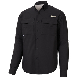 Camisa de Pesca para Hombre, Manga Larga, Negra, con Botones, Patrón de Camuflaje, UPF 50, Secado Rápido, 100% Poliéster - Product Image 1