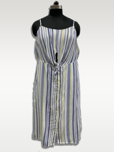 Robe midi rayée à fines bretelles avec boutons sur le devant et taille à nouer, décontractée, en lin et coton, coupe ample, pour l'été - Product Image 1