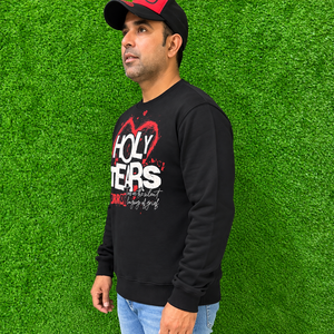 Sweat-shirt à col rond noir pour homme, imprimé lettres Holy Tears, pull décontracté pour l'automne - Product Image 4