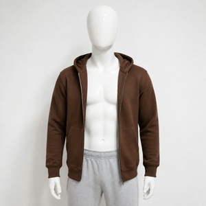 Sweat-shirt unisexe à capuche marron uni, fermeture éclair, en polaire polyester tricoté, coupe classique, manches longues, poche, tissu 260g, vêtement décontracté d'hiver - Product Image 6