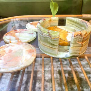 OEM Luxury <b>Marble</b> Onyx Modern Kitchen Coasters & Mats Set with Holder-Big Slab Durable Eco-Friendly - Product Image 3