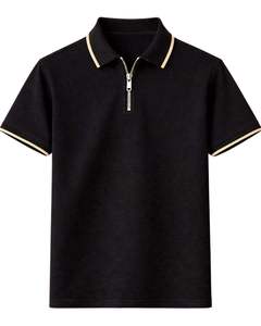 เสื้อยืดโปโลแขนสั้นแบบสวมใส่สบาย คอปกซิป ผ้าถัก สปอร์ตแวร์ เสื้อคลุมฤดูร้อน เสื้อโปโลซิป 1/4 - Product Image 1