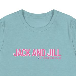 Light Blue Ladies Short Sleeve Tee Featuring Jack and Jill Embroidery Round Neck Cotton Shirt Casual Daily Wear Fashion <b>Top</b> - Product Image 2