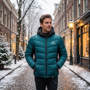 Veste matelassée à capuche pour homme, couleur bleu-vert et noir, chaude, légère, imperméable, pour l'hiver et les activités de plein air, One Apex - Product Image 5