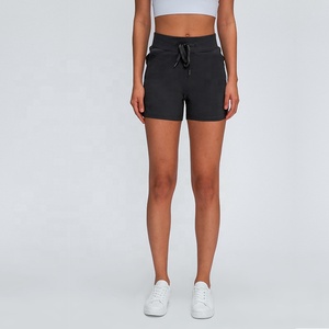 Shorts taille haute pour femmes, couleur unie, tricotés en coton et élasthanne, décontractés, respirants, avec poches, coupe régulière - Product Image 3