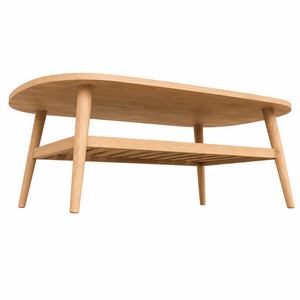Minimalist <b>Solid</b> Teak Oval Teak Slatted Coffee Table High Quality Natural Finish with Open Shelf for Hotel Lounge Wholesale - Product Image 3