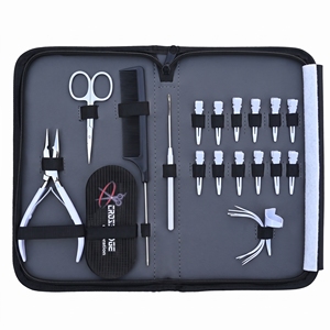 Kit d'outils tout-en-un pour l'application d'extensions capillaires avec pinces à sertir les perles, enfileur de boucles, ciseaux, pinces, peigne et aiguilles - Product Image 1