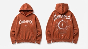 <b>Men's</b> Rust <b>Orange</b> Distressed <b>Hoodie</b> Oversized Heavyweight Cotton Fleece Graphic Pullover Streetwear Sweatshirt Custom Logo - Product Image 5